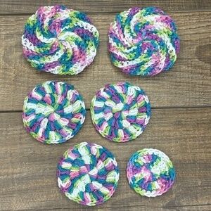 Handcrafted Crochet Spiral Tawashi and Face Round Scrubbies Set Cotton Yarn
